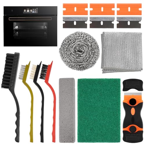 Heavy Duty Oven Cleaner Brush Kits, 12 Pcs Oven Cleaning Tools Accessories, Include Razor Blade Scraper, Crevice Cleaning Brush, Steel Wool Scrubber, Scrub Sponges,Cleaning Rags