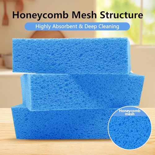 Cleaning and Washing Sponge, 3 Pack Large Extra Thick Heavy Duty Sponge Multi-Purpose for Kitchen Bathroom Bike Boat Car, Natural Cellulose Sponges 4" X 6" X 2" (Blue) - color: A-blue