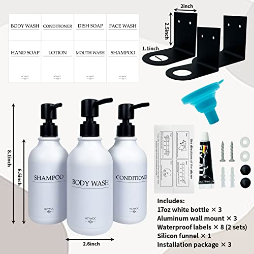 Shampoo Dispenser for Shower Wall, Shampoo and Conditioner Dispenser with 16 Waterproof Labels, No Drill Shower Soap Dispenser Bathroom, Shower Soap Dispenser Wall Mounted,17oz, 3 Pack, Black White - color: 1-white Bottle + Black Pump