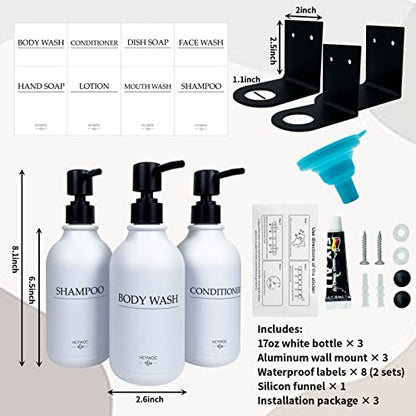 Shampoo Dispenser for Shower Wall, Shampoo and Conditioner Dispenser with 16 Waterproof Labels, No Drill Shower Soap Dispenser Bathroom, Shower Soap Dispenser Wall Mounted,17oz, 3 Pack, Black White - color: 1-white Bottle + Black Pump