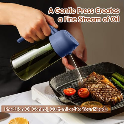 YARRAMATE 2Pcs 16oz/470ml Dark Green Oil Sprayer for Cooking with Stickers, Food-grade Premium 2 in 1 Olive Oil Dispenser Bottle for Kitchen Gadgets, Air Fryer, Salad, Frying, BBQ (Black&Navy) - color: 19_2Pcs Black&Navy