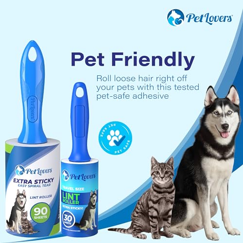 PetLovers Extra Sticky Lint Rollers Ultra Value Set 1110 Sheets, 9 Refills and 4 Travel Size Mini Rollers for Pet Hair, Dog and Cat Lint Removers