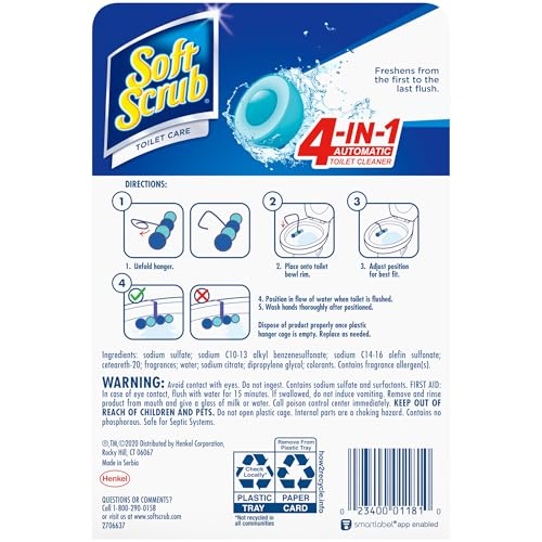 Soft Scrub 4-in-1 Rim Hanger Toilet Bowl Cleaner, Sapphire Waters, 2 Count