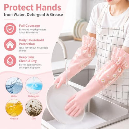 Dishwashing Cleaning Gloves Waterproof Tear-Resistant Household Rubber Cleaning Gloves with Long Elastic Cuffs