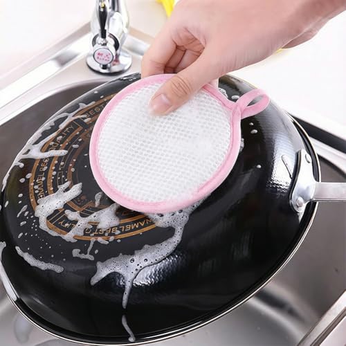 6 - Piece Set of Double - Sided Dishwashing Sponges: Round Non - Scratch Scrubbing Pads Ideal for Cleaning Dishes, Pots, Pans, Sink, and Basin in The Kitchen（Pink） - color: Pink