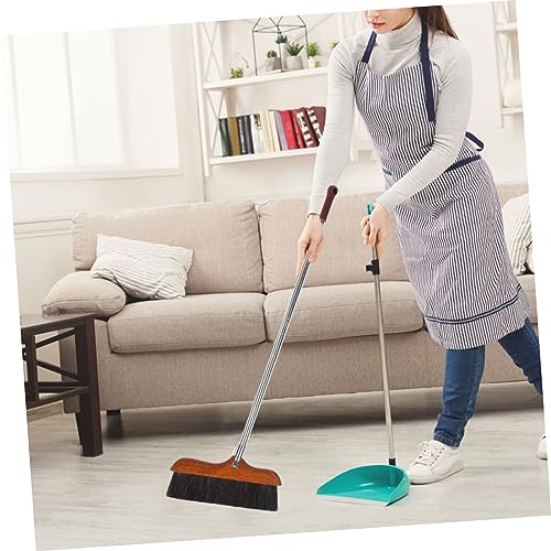OUNONA Long Handle Soft Bristle Broom Stainless Steel Rod for Indoor and Outdoor Cleaning Red Wood Dust Removal Brush Anti-Static Household Sweeping Tool
