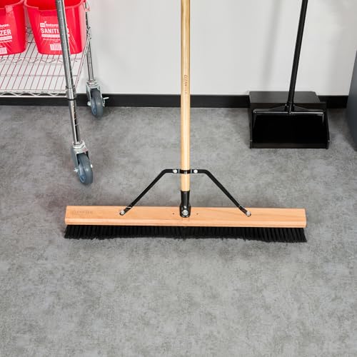 Restaurantware-BROOM HEAD ONLY: Clean Tek Professional 30-Inch Broom Head, 1 Heavy-Duty Push Cleaning Tool - Handle And Brace Sold Separately, Fine Plastic Bristles, Wooden, Commercial Use - size: 30", style: Wood, with Fine Flagged Bristles