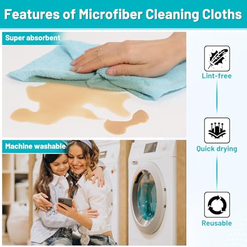 85 Pack Tear Away Microfiber Towels Roll, 10" x 10" Value Pack Reusable Cleaning Towels Absorbent Rags Fast Drying Dishcloths Lint Free Cleaning Wipes for Kitchen House Car - color: Blue, style: 85 PCS