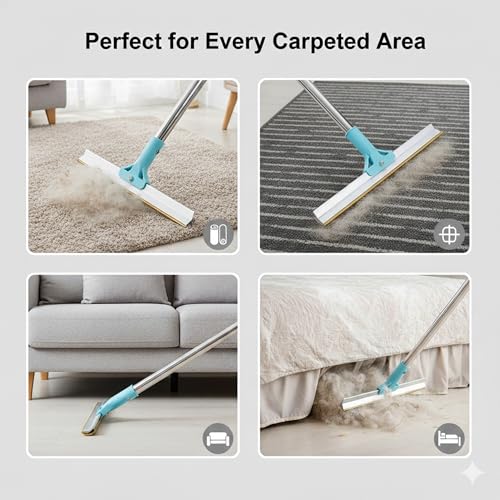 Telescopic Carpet Rake for Pet Hair, 36-55" Adjustable Rug Rake to Remove Dog Cat Hair & Fluff Matted Carpet, Stand Up Cleaning Tool for Under Furniture - color: Telescopic Extendable