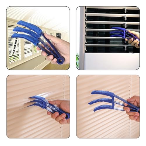 3-Finger Microfiber Blind Cleaner Brush - Reusable Washable Sleeve for Dusting Window Blinds, Curtains & Shutters (1-Pack, Blue)