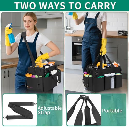 IBVIVIC Wearable Cleaning Caddy Bag, Cleaning Caddy Bag for Housekeeper Large Capacity Cleaning Supplies Organizer with Adjustable Shoulder Strap Kitchen Cleaning Supplies Bag for Cleaners (Black) - color: Black