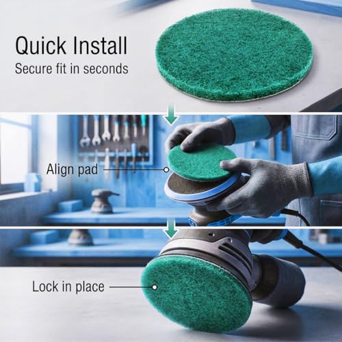 4 Inch 180 Grit Drill Brush Scrubber Scouring Pads, 20 Pcs Hook & Loop Power Scrubber Scour Pads for Rotary Tools, Random Orbital Sander (Green) - style: Green - 180#
