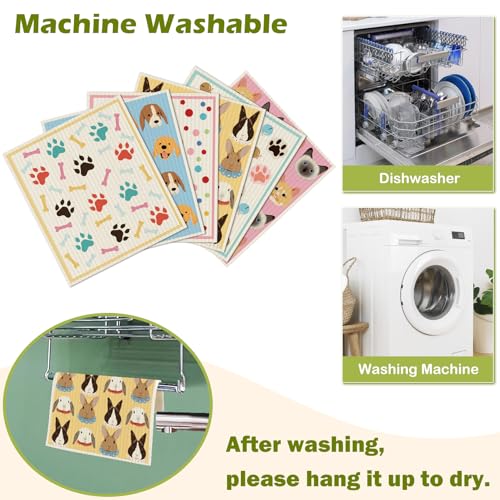 6 Packs Swedish Paper Cloths for Kitchen, Reusable Paper Towels Washable Dish Rags, Highly Absorbent Kitchen Towels Quick Drying Swedish Sponge Cleaning Dish Cloths(Dogs Feet) - color: Dogs Feet