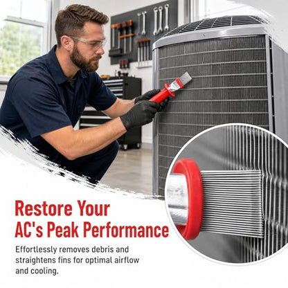 Air Conditioner Fin Cleaner Brush 8.26In Red Coil Cleaning Whisk Brush for Ac Evaporator Condenser Vent Maintenance and Coil Straightening