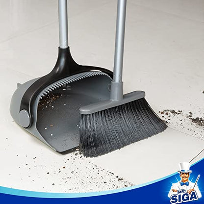 MR.SIGA Broom and Dustpan Set with Adjustable Long Handle, Upright Combo for Floor, Cleaning Lobby, Gray - color: Gray