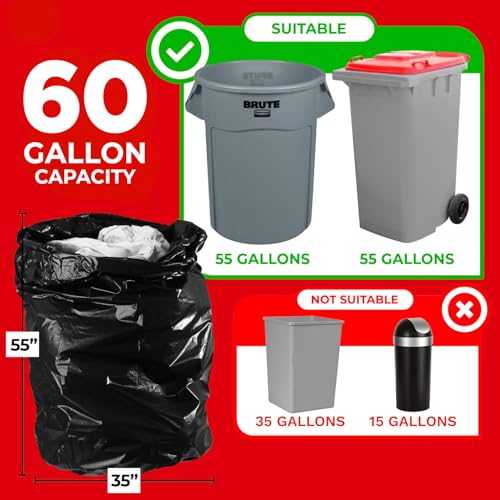 ToughBag 55 Gallon Contractor Trash Bags, 2 Mil Thick (30 Count) - Heavy Duty Drum Liners, Industrial & Commercial Black Garbage Bags - Made in USA