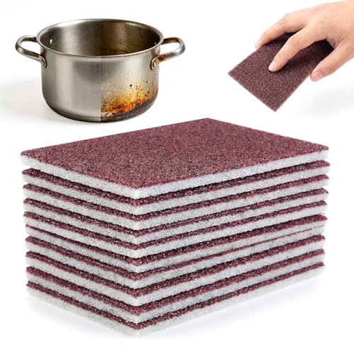 Carborundum Sponge Pads, Heavy Duty Scouring Sponges for Stainless Steel Pans, Reusable Cleaning Scrub Pads, Removes Grease Stains, Kitchen Dish Cleaning Tools (10)