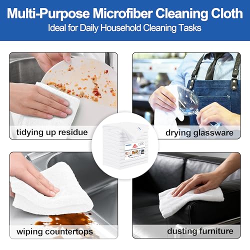 Microfiber Cleaning Cloth, 12 Pack White Cleaning Rags,12" X 11" Lint Free Dish Towels Wash Cloths, Reusable Microfiber Towels for Home and Kitchen Bathroom Apartment Cleaning Supplies - color: White, size: 12 Pack