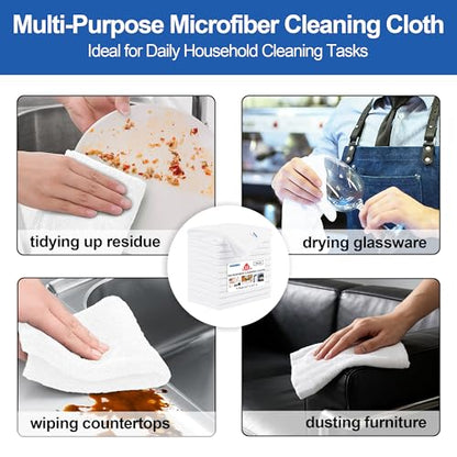 Microfiber Cleaning Cloth, 12 Pack White Cleaning Rags,12" X 11" Lint Free Dish Towels Wash Cloths, Reusable Microfiber Towels for Home and Kitchen Bathroom Apartment Cleaning Supplies - color: White, size: 12 Pack