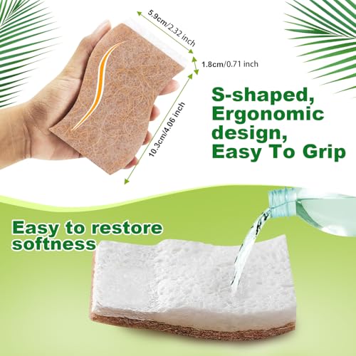 HOMEXCEL Sponges Kitchen, 24 Packs Non-Scratch Natural Sponge for Dishes Cookware, Biodegradable Cellulose Scrub Sponges for Dishwashing Cleaning Household Bathroom - color: Brown-s Shape