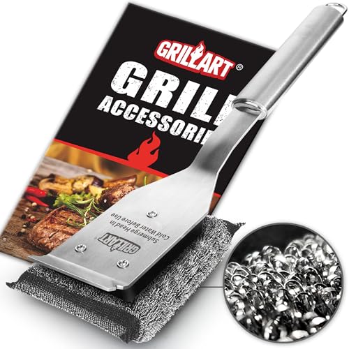 GRILLART Grill Brush Bristle Free, Safe Grill Brush for Outdoor Grill, SteamWizards BBQ Grill Cleaning Brush Kit, Replaceable Head Grill Scraper Tool, Grill Cleaner BBQ Accessories, Gifts for Men/Dad - color: Silver