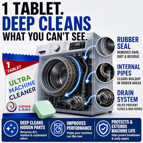 Washing Machine Cleaner Ultra – Pet Owners Edition | Deep Cleaning & Freshening | Removes Odors & Residue from Pet Laundry | Front & Top Load Washers HE Supported | 24 Tablets 1 Year Supply GRIME LABS - style: ULTRA Washing Machine Pet Owners