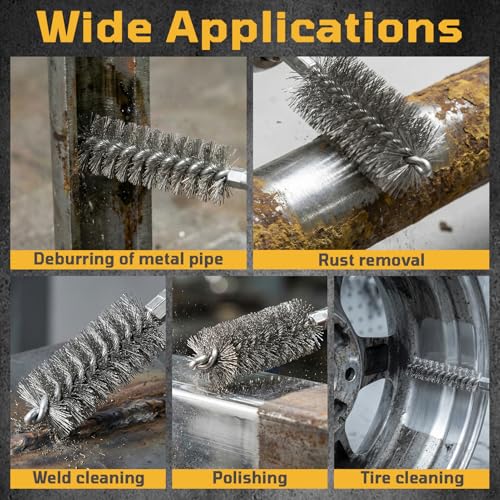 NOOTEASS 27 Pcs Stainless Steel Bore Brush Set, 5/16"-1-1/8" Metal Wire Cleaning Brushes with 1/4" Hex Shank, Abrasive Bore Cleaning Wire Brush for Drill Remove Rust Dirt Pipes Machinery Parts
