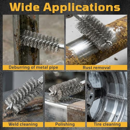 NOOTEASS 27 Pcs Stainless Steel Bore Brush Set, 5/16"-1-1/8" Metal Wire Cleaning Brushes with 1/4" Hex Shank, Abrasive Bore Cleaning Wire Brush for Drill Remove Rust Dirt Pipes Machinery Parts