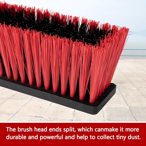 18 Inch Heavy Duty Push Broom Outdoor with 63" Long Handle Stiff Bristle Brush for Patio,Deck,Driveway,Garage,Yard,Warehouse&Concrete Floor Cleaning (Red)