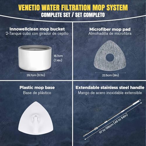 VENETIO Innowellclean Water Filtration Triangle Spin Mop and Bucket Set for Floor Cleaning - Self Wringing/Dry/Wet All-in-One Microfiber Mop System for Home Hardwood, Laminate, Tile (2 Pads) - style: SG01 - 2 Triangle Pads