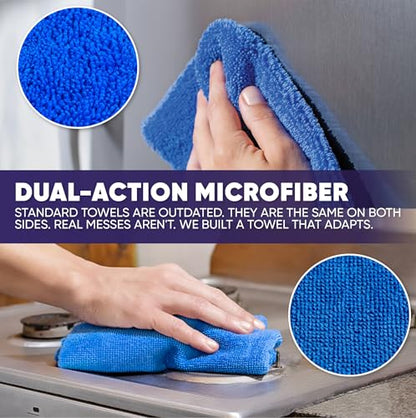 Microfiber Wholesale Pronto Cloths, Dual-Sided Microfiber Cleaning Towels, Soft Plush & Scrub Cloths for Dusting, Scrubbing, Kitchen, Windows & Car Detailing, Absorbent Bulk 25-Pack Blue - color: Blue