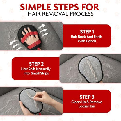 Pet Hair Removal Glove | Cats and Dogs | Reusable Electrostatic Fur Remover with Upgraded Dual-Directional Bristles | Non-Slip Finger Loop Design for Laundry, Furniture, Clothes, Couch & Car (Red) - color: Red