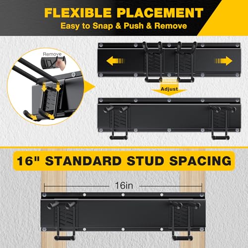 Garage Tool Organizer Wall Mount with 64 inches Rails and 10 Adjustable Heavy-Duty Hooks, Garden Tool Organizer, 14 Pack Carries 630 lbs, Heavy Duty Garage Storage Rack For Yard, Shed, Easy to install - size: 64 inch with 4 Panels & 10 Hooks