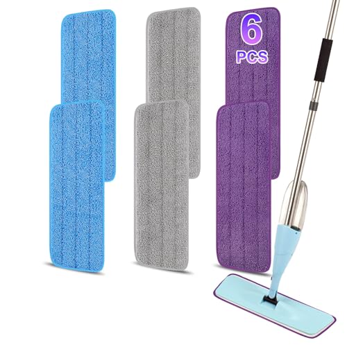 16.5 inch Reusable Mop Pads Microfiber Spray Mop Replacement Heads for Wet/Dry Mops Compatible with Bona Floor Care System (6 Pack) - color: Blue Purple Gray