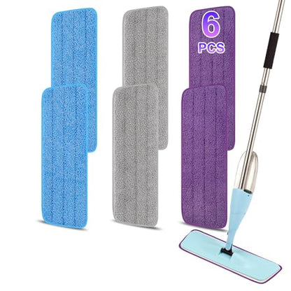16.5 inch Reusable Mop Pads Microfiber Spray Mop Replacement Heads for Wet/Dry Mops Compatible with Bona Floor Care System (6 Pack) - color: Blue Purple Gray