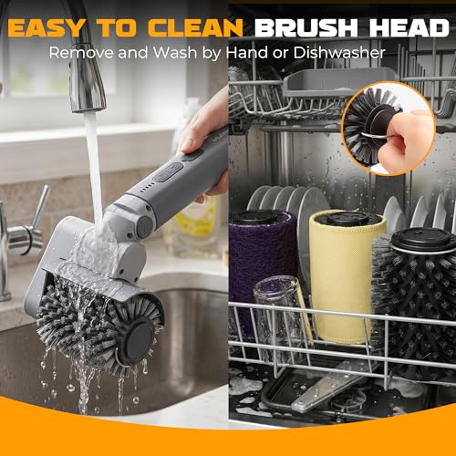 MulWark Electric Grill Brush for Outdoor, 2026 Upgraded BBQ Grill Cleaner with 2 Heads, 480RPM Cordless Motorized Cleaner, 5200mAh Grill Cleaning Brush 6-Piece Kit with Degreasing Pad and Glove