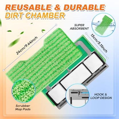 Reusable Replacement Pads Compatible with Shark Vac Pad VM252 VM251 VM180 VM401 VM200 VC205 VM250 VM200 VM200C VM190 VM250 QM250 VM190 Vacuum Mop Refills Upgraded Design of Dirt Chamber, 1+1+2 Pack - color: green+blue