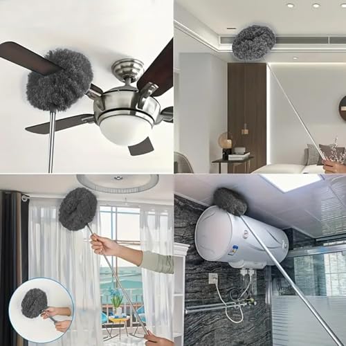 Duster Mop with Extension,Dust Mop Reusable Fan Cleaning Tool for Home, Car, Office, Blades, Windows, Glass Furniture,Grey - color: Gray