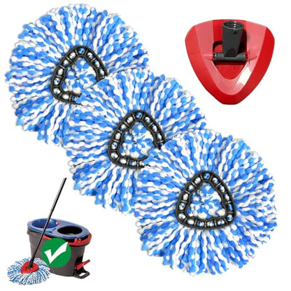 Spin Mop Replacement Head for RinseClean 2-Tank System, Includes 3 Microfiber Cedar Mop Refills & 1 Replacement Base, Washable Mop Heads, for Hardwood Tile Laminate Floor Cleaning