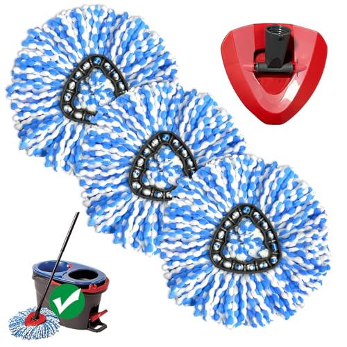 Spin Mop Replacement Head for RinseClean 2-Tank System, Includes 3 Microfiber Cedar Mop Refills & 1 Replacement Base, Washable Mop Heads, for Hardwood Tile Laminate Floor Cleaning