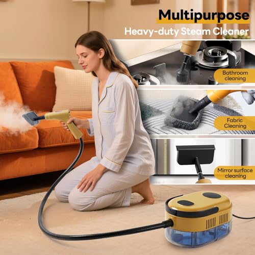Handheld Steam Cleaner, 10s Fast Handheld Heating Steamer for Cleaning 15-in-1 High Pressure Steam Cleaner for Home & Kitchen, Grease, Grout, Tile,Floor,Couch and Car - color: Yellow