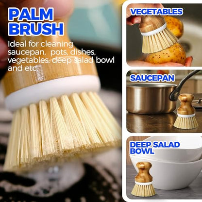 Holikme 7 Pack Scrub Brush Set & 6 Pack Bamboo Dish Brush Set