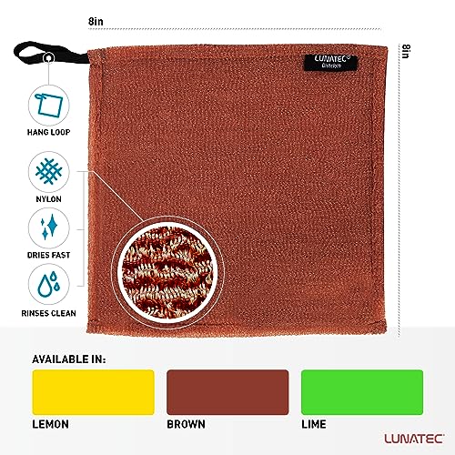Lunatec Odor-Free Kitchen Dishcloths. A Scrubber and scouring pad for All Surfaces. (4-Pack) - color: Brown