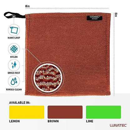 Lunatec Odor-Free Kitchen Dishcloths. A Scrubber and scouring pad for All Surfaces. (4-Pack) - color: Brown