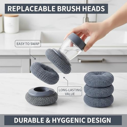 Comfort Grip Soap Dispensing Kitchen Scrub, Soap Dispensing Dish Brush for Cleaning Dishes, Pots, Pans & Sinks, Replaceable Cleaning Brush with Built-in Liquid Dispenser (3Pcs) - color: 3pcs