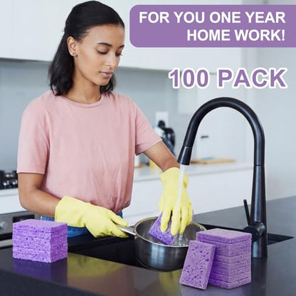 Zhengmy 100 Pieces Sponges Bulk Sponges Kitchen Compressed Sponge Natural Dish Sponge Compressed Wood Pulp Cleaning Without Scratching for Kitchen Bathroom, 3.9 x 2.4 x 0.12 Inch (Purple) - color: Purple