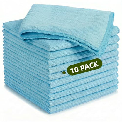 Microfiber Cleaning Cloth 10 Pack, 9.8 x 9.8 Inch Towels, Ultra Absorbent & Lint-Free, Streak-Free Rags for Car, Kitchen, Window & Household, Reusable Washable Cleaning Cloths (Blue) - color: Blue