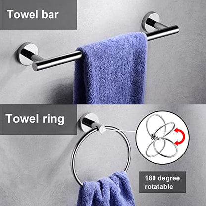 6 Pieces Polished Chrome Bathroom Hardware Accessories Set Hand Towel Ring 16&23.6 inch Round Towel Bar Toilet Paper Holder Towel Hooks 2 Pieces SUS 304 Stainless Steel,Heavy Duty,Wall Mounted - color: Polished Chrome, size: 6 piece 24"