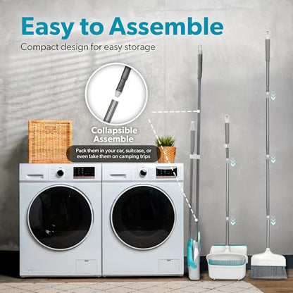 BLACK+DECKER Butler Broom and Dustpan Set for Home, Short Handle, Stand Up and Lightweight Space Saving Dust Pan and Broom Combo for Kitchen, Living Room, Bathroom, Lobby Floor Use - size: Butler Broom & Dustpan