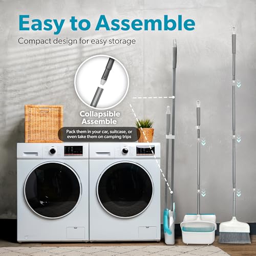 BLACK+DECKER Butler Broom and Dustpan Set for Home, Short Handle, Stand Up and Lightweight Space Saving Dust Pan and Broom Combo for Kitchen, Living Room, Bathroom, Lobby Floor Use - size: Butler Broom & Dustpan